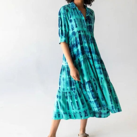 Natural Life Rebecca Womens Dress Size S Pockets Woven Midi Tiered Babydoll Boho - Picture 5 of 12